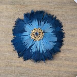 Feather Hair Clip Handmade Blue Flapper Snap Barrette 20s Inspired Costume Piece